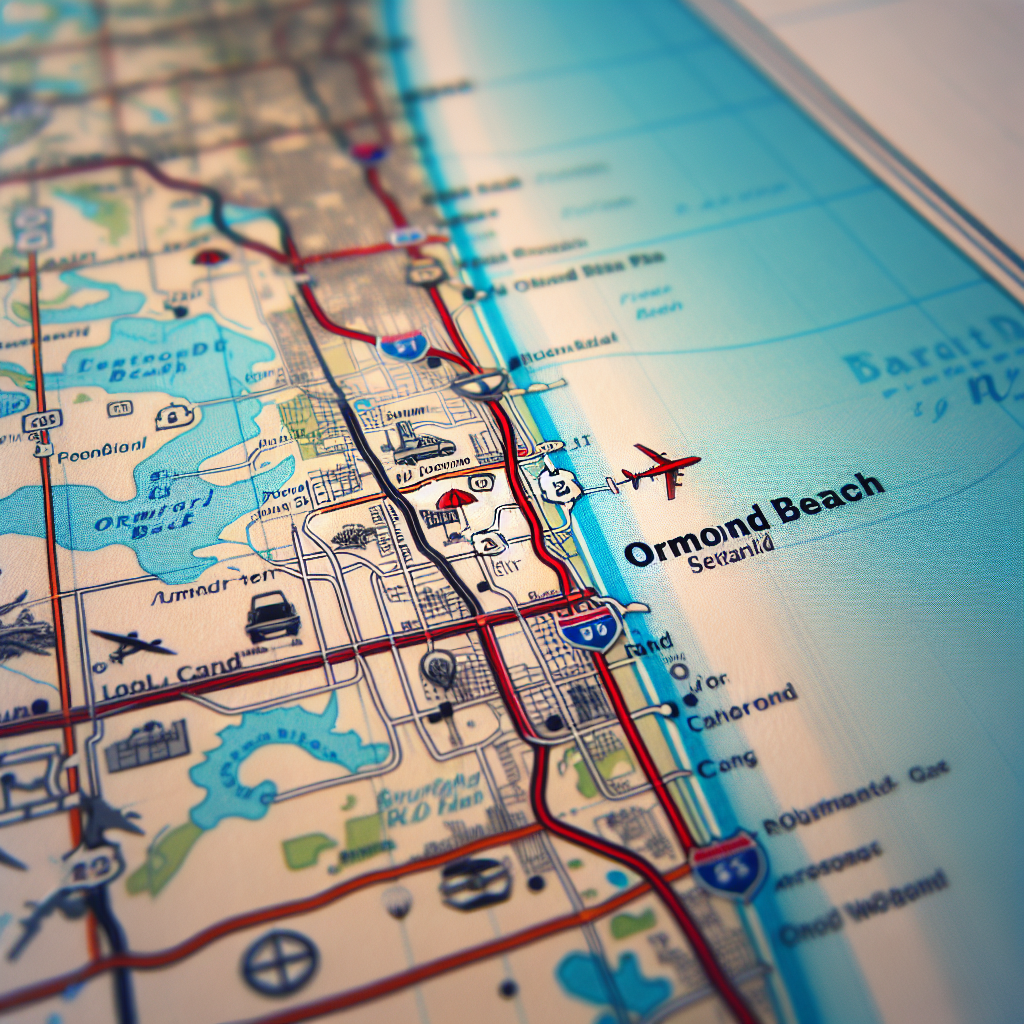 Navigating to Ormond Beach: A visual guide through airports and major roads.